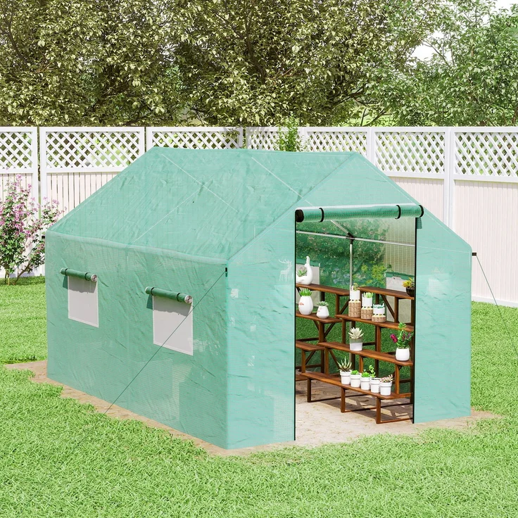 Outsunny Folientunnel, Stahl, PE, Grün, 200L x 300B x 200H cm – Bild 9