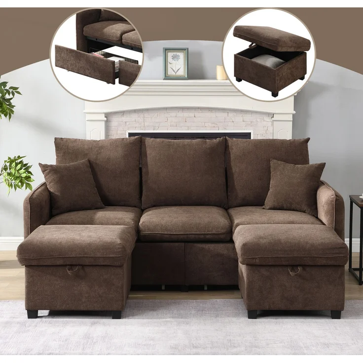 DESVIAE Sofa mit Schlaffunktion und Stauraum, Chenille, Braun, 188 x 186 x 86 cm – Bild 2