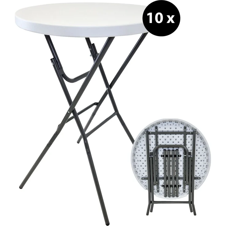 10x Stehtisch klappbar Ø 80 cm Tischplatte Höhe 110 cm Stahlgestell Partytisch Bistrotisch in Weiß – Bild 1