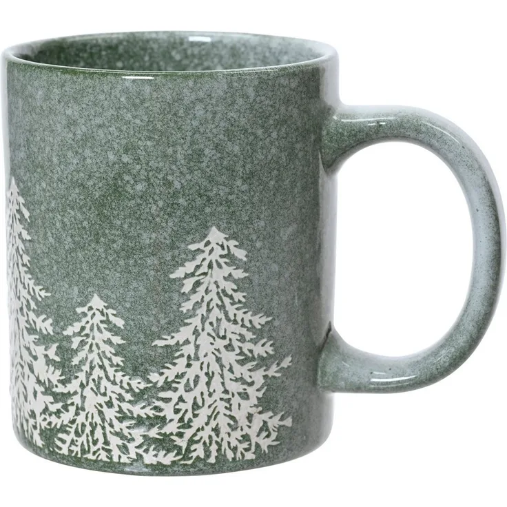 Kaemingk Tasse, Keramik, Tasse Steingut mit Griff 9,5cm Tannenbaum Motiv 310ml Grün