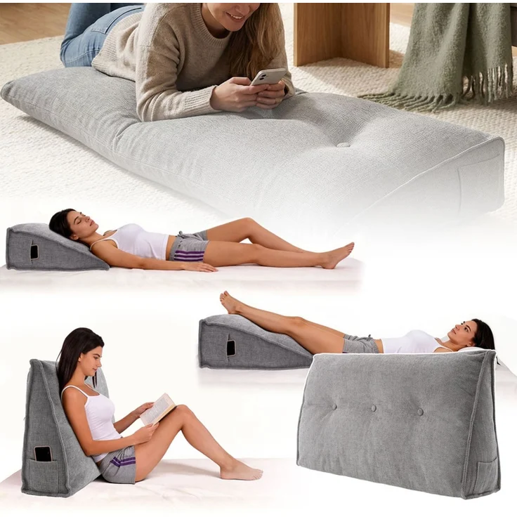 Home Nature Wohnkonzept Rückenstützkissen, Ergonomische Rückenstütze für Bett und Sofa mit Taschen, Grau, 101 x 19 x 52 cm – Bild 3
