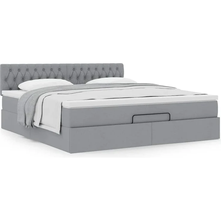 vidaXL Ottoman-Bett mit Matratze Hellgrau 180x200 cm Stoff 3311560 – Bild 12