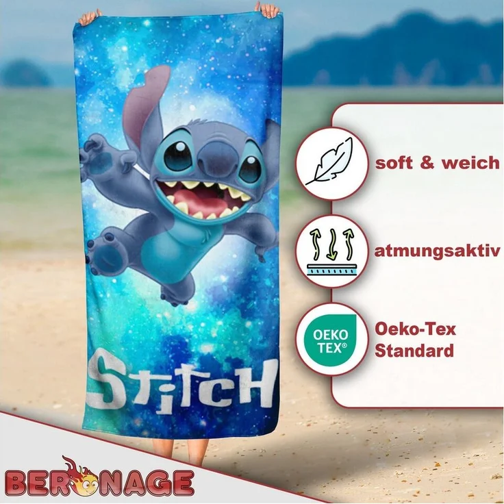 BERONAGE Strandtuch Lilo & Stitch Badetuch Out of The World 75x150 cm, (1-St), Frottee in Velours-Qualität – Bild 2