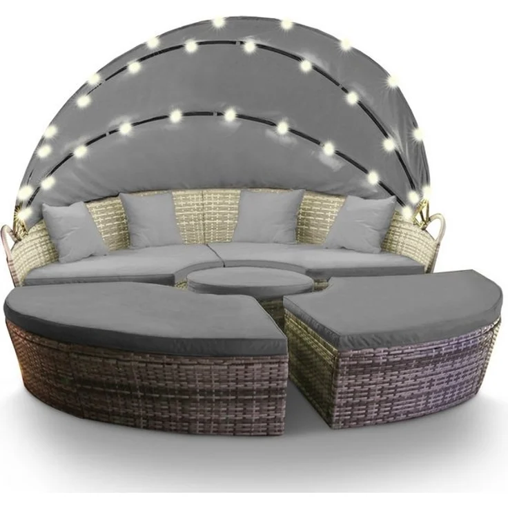 Swing&Harmonie Gartenlounge-Set LED - Sonneninsel Rattan Lounge Polyrattan Sitzgruppe, (Liege Insel), inkl. Abdeckcover – Bild 4