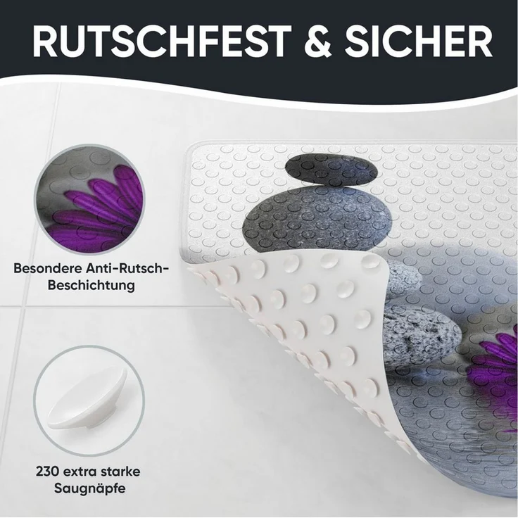 Sanilo Duschmatte, mit Motiv, rutschfest, waschbar, quadratisch, 230 extra starke Saugnäpfe, Kunststoff PVC, 53 x 53 cm, Energy Stones – Bild 3