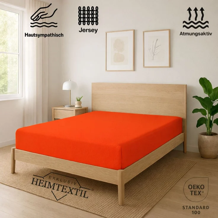 EXKLUSIV HEIMTEXTIL Jersey Spannbettlaken Premium 90 x 200 cm Rot 100% Baumwolle Öko - Tex Zertifiziert Bed-Sheet Bettlaken Spannbetttuch Topper Leinentuch – Bild 2