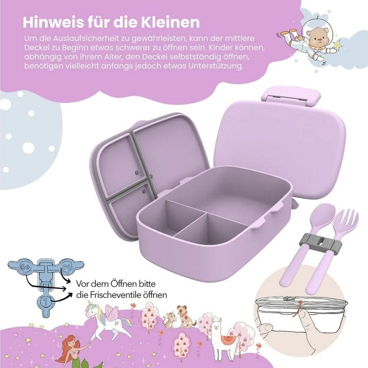 BEARFOOT Lunchbox Brotdose Kinder mit Fächern, leicht & auslaufsicher - lila, Kindergarten und Schule - Mädchen und Jungen, Vesperbox, Snackbox – Bild 4