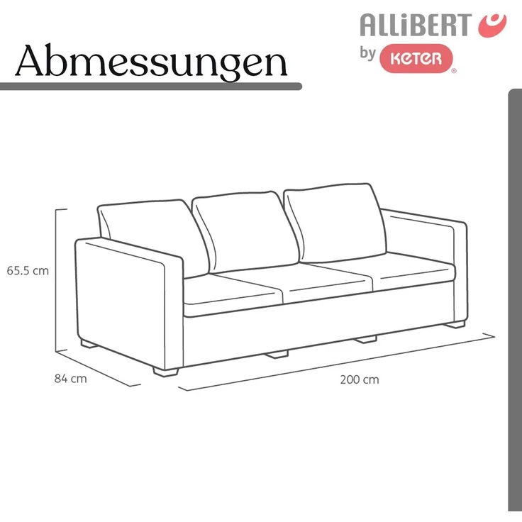 Allibert Salta 3-Sitzer in Anthrazit mit Kissen | Wetterfester Rattanoptik-Gartencouch – Bild 3