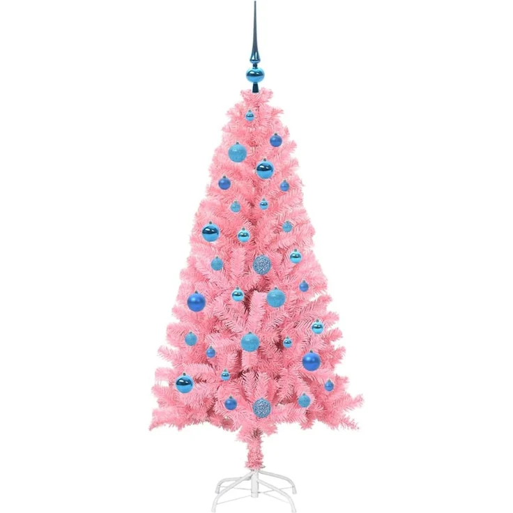 vidaXL Weihnachtsbaum mit LED-Beleuchtung Rosa 150 cm PVC und Stahl 3396423 – Bild 4
