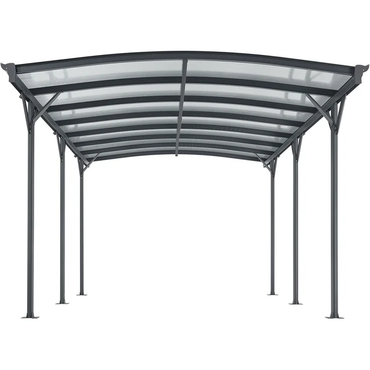 Juskys Carport mit Bogendach 5x3 m - Überdachung aus Aluminium mit Doppelstegplatten - Unterstand für Autos - freistehende Montage - Dunkelgrau – Bild 6