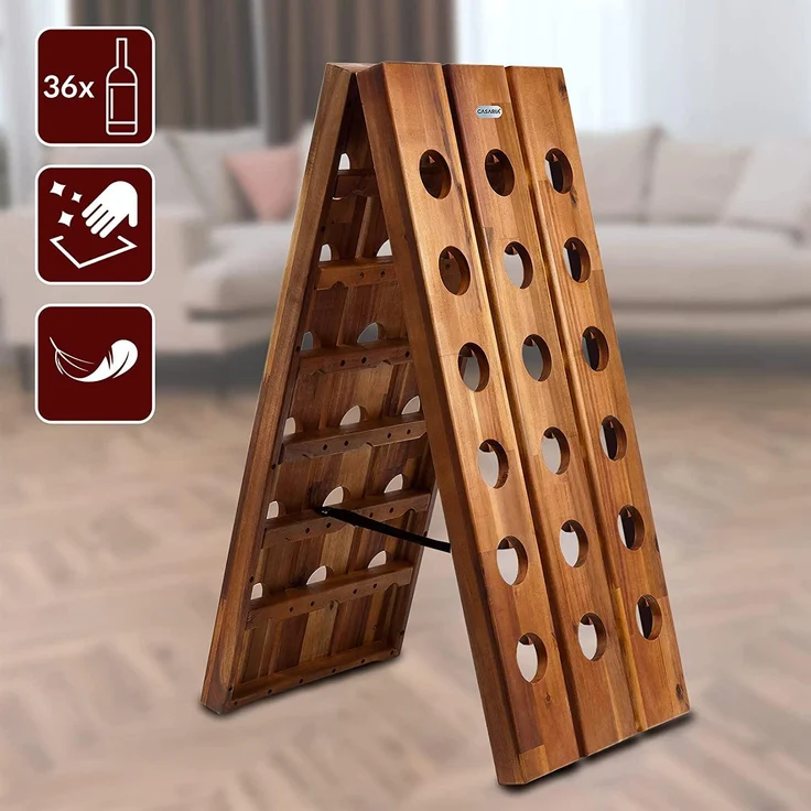 Casaria Weinregal Rüttelpult Weinständer, Akazie Holz, 87 x 39 x 55 cm – Bild 2