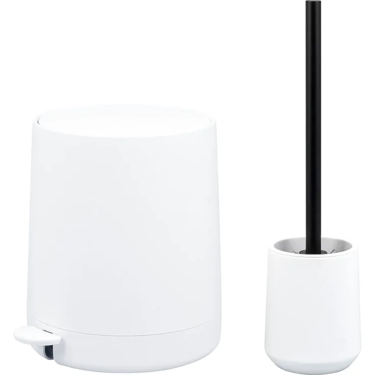 Bad-Accessoires Set TESERO 2tlg. bestehend aus 1x WC-Garnitur, 1x Kosmetikeimer aus Kunststoff in Weiß