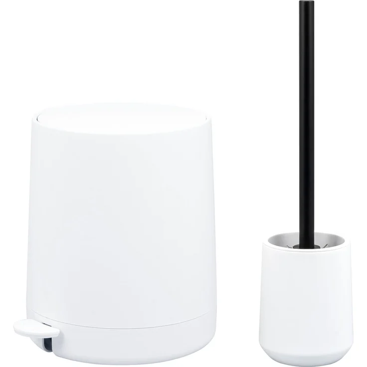 Bad-Accessoires Set TESERO 2tlg. bestehend aus 1x WC-Garnitur, 1x Kosmetikeimer aus Kunststoff in Weiß – Bild 1