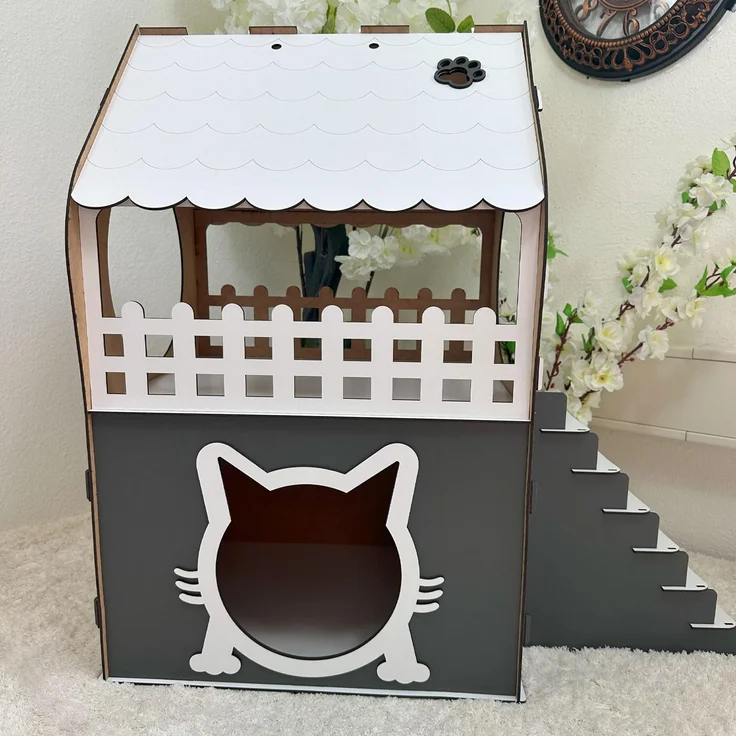Jungengel Katzenliege Katzenhaus XL 66cm Katzennest Katzenhöhle Katzenbett Indoor, Bis 5kg, Einfacher Aufbau, 5x Designs, Robust & Langlebig, 100% Holz – Bild 4