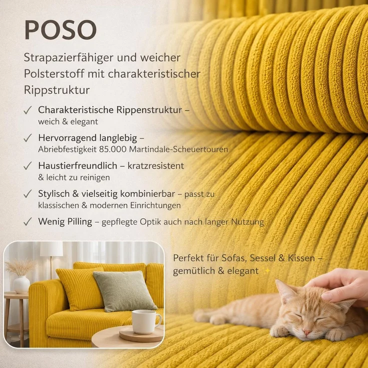 KRISAN MÖBEL Kontinentallbett ASTI Stoff POSO-Cord in Gelb 200 × 200 x 106 cm Bett mit Bettkasten und Topper inklusiv – Bild 8