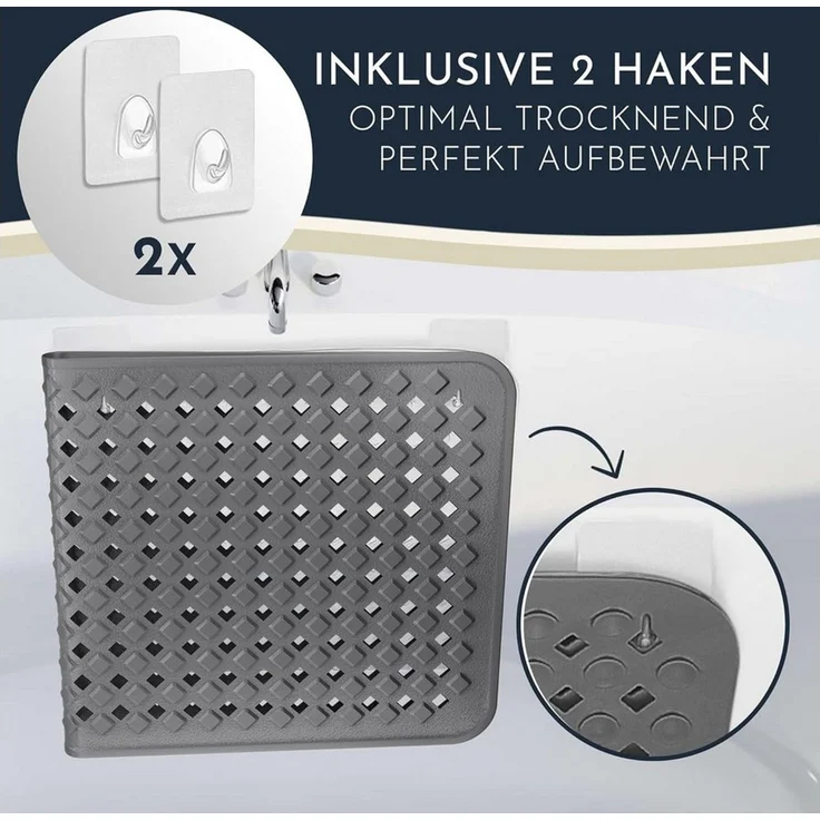 Homerella Badematte rutschfest Hautsensitiv 88x39cm, INKL. AUFHÄNGUNG, Antirutschmatte Badewanne BPA frei, Duschmatte schimmelresistent & maschinenwaschbar – Bild 2