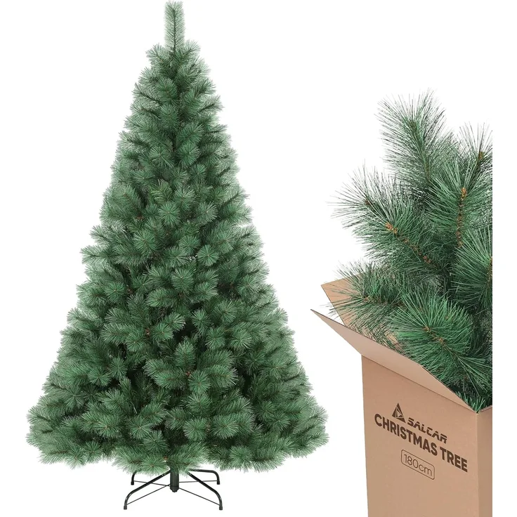 SALCAR Künstlicher Weihnachtsbaum 180 cm, Kiefer Tannenbaum (Ø ca. 100 cm) mit Metallständer, Schnellaufbau-Klappsystem, 1,8 m Christbaum für Innenbereich, einfacher Aufbau