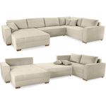 Wohnlandschaft U-Form Sofa Schlaffunktion Couch Bettkasten Cord in Grau Beige