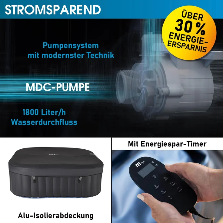 BRAST 'MSpa TEKAPO' Whirlpool, aufblasbar, für 4 Personen, In-Outdoor Pool, 108 Massagedrüsen, Aufblasfunktion per Tastendruck, 158 x 158 x 68 cm – Bild 6