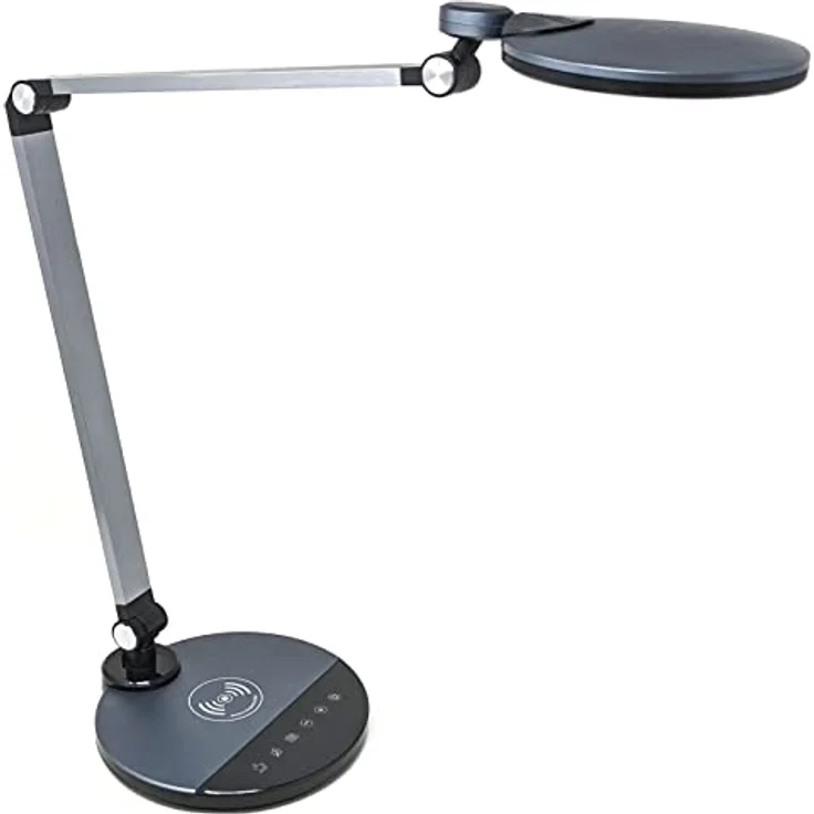 FeinTech LTL00620 LED Schreibtischlampe mit kabelloser Ladefunktion, dimmbar, Silbergrau – Bild 1
