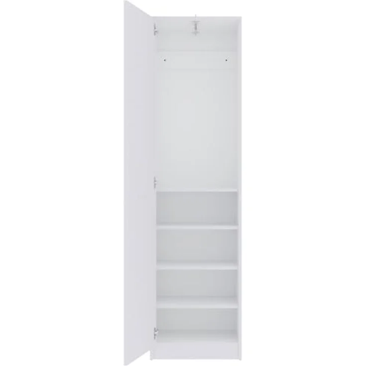 Marmex Möbel Grant 20B 1-türiger Schrank, Kleiderschrank mit Einlegeböden und einer ausziehbaren Kleiderstange, laminierte Spanplatte, weiß, 52x195x40 cm – Bild 2