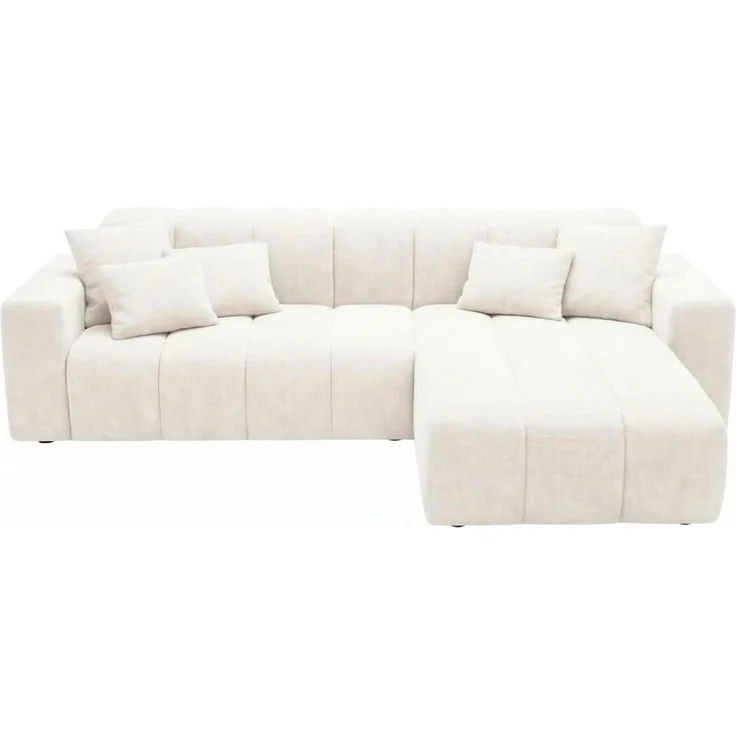 GRAINGOLD Ecksofa L-Form Nork, Wohnzimmer Ecksofa, Couch L-Form, Velour-Stoff, Creme, Rechts – Bild 2