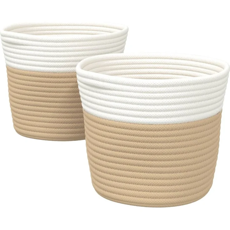 vidaXL Aufbewahrungskörbe 2 Stk. Beige und Weiß Ø24x18 cm Baumwolle 358455 – Bild 2