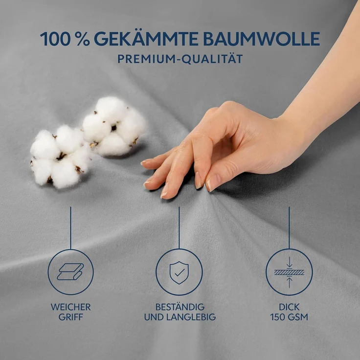 Dreamzie Premium Spannbettlaken 160x200 cm, Spannbetttuch für Dicke Matratzen bis zu 27 cm, Bettlaken 100% Jersey Baumwolle, 150 g/m², Oeko-TEX Zertifiziert - Anthrazit – Bild 2