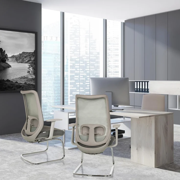 hjh OFFICE Freischwinger Stuhl ergonomisch MILESTON V Besucherstuhl mit Lordosenstütze und Armlehnen, Schwingstuhl Netzrücken, Grau – Bild 2