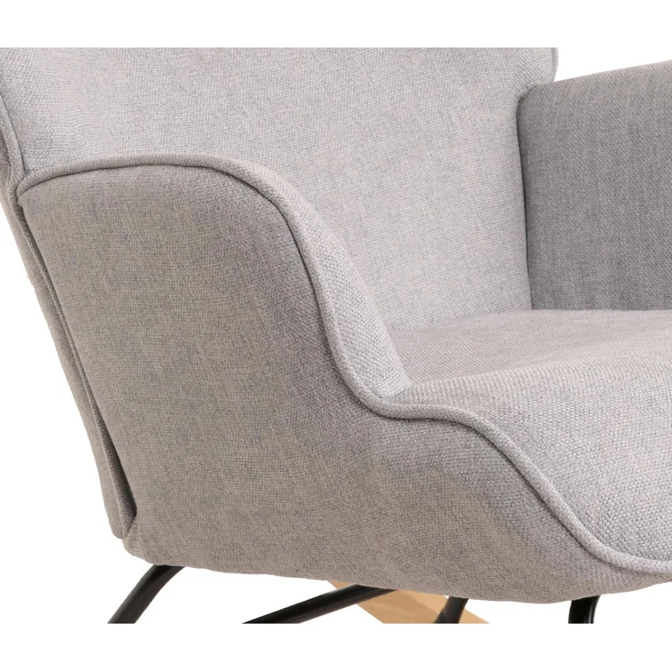 Schaukelstuhl HWC-N14, Schwingstuhl Relaxsessel Fernsehsessel, Massiv-Holz Metall Stoff/Textil 320g/m² ~ hellgrau – Bild 6