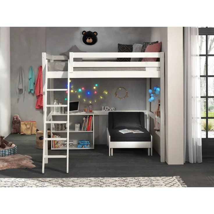 Hochbett Karolina 209x215x190 Kinderbett Massivholz+MDF Weiß – Bild 2