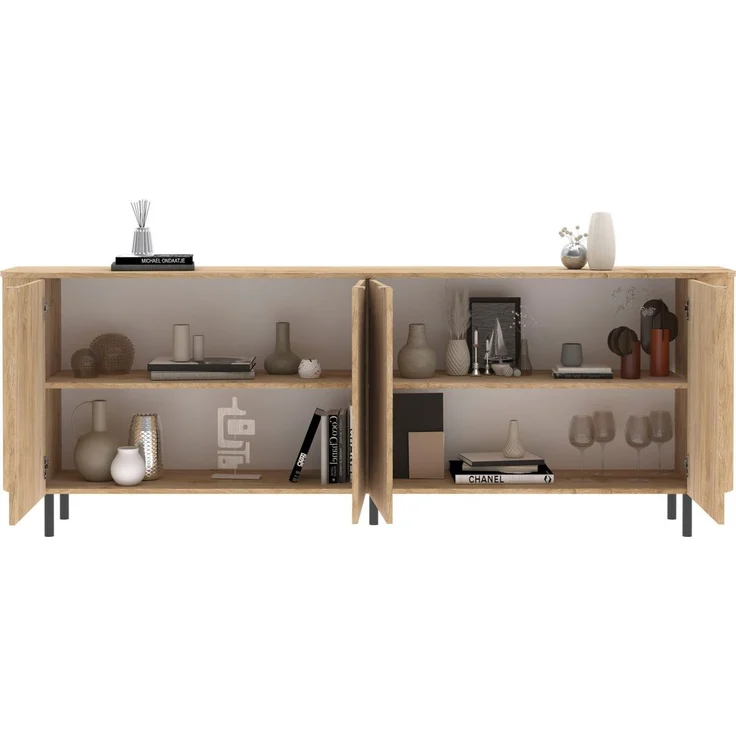 Home affaire Sideboard Murano, 231 cm breit, 4 Türen, Anrichte, Kommode, Stauraumschrank, Formgebogenes MDF, Stirnseiten mit Rundung, Füße und Griffe aus Metall – Bild 4