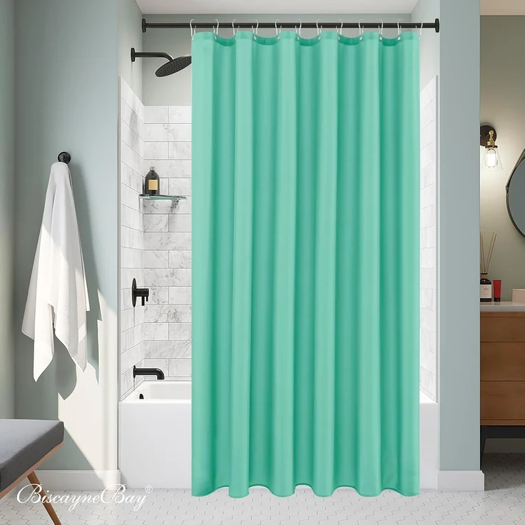 Stoff Duschvorhang 183 × 183 cm Türkis, Wasserresistent, Rustproof Ösen, Gewichteter Saum – Bild 8