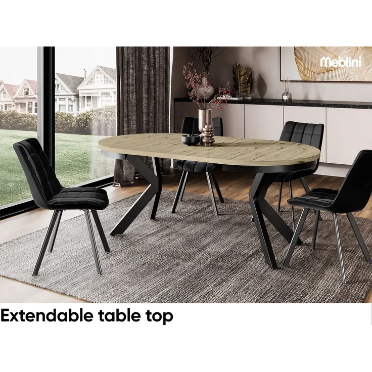 MEBLINI Esstisch Rund Ausziehbar aus Metall - 100-176x77cm - BAGIO - Artisan Eiche/Schwarz Matt - Loft - Esszimmertisch Modern - Küchentisch - Ausziehtisch - Round Dining Table - Esszimmertische – Bild 3