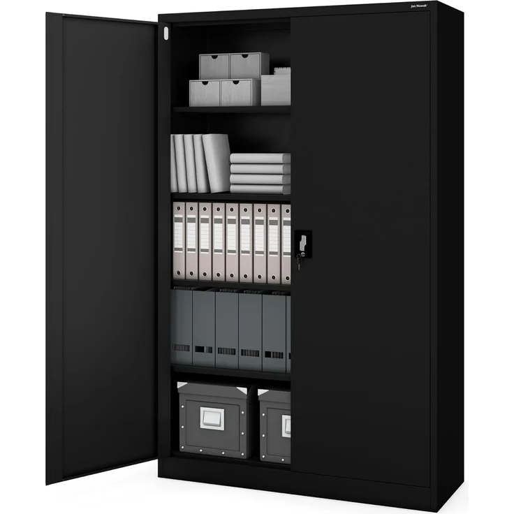 Jan Nowak Metallschrank Jan II 185 x 115 x 40 cm - Aktenschrank abschließbar mit 2 Türen, Mehrzweckschrank mit 5 Ebenen, Büroschrank aus Stahlschrank mit Pulverbeschichtung - Schwarz – Bild 4
