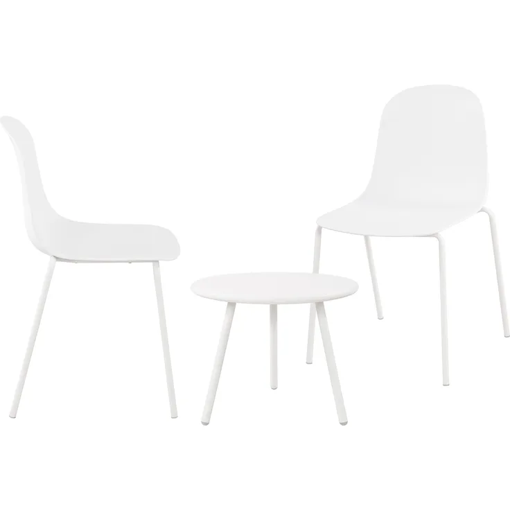 CLP 2er Sitzgruppe Berdin Set 1 Tisch 2 Stapelstühle wetterfest UV-beständig,weiß