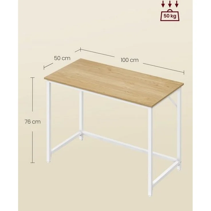 Vasagle Schreibtisch im modernen Stil, Metallgestell, Natureichenfarben-Perlweiß, 50 x 100 x 76 cm – Bild 5