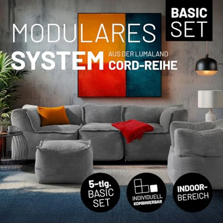 Lumaland Modulares Basic Set - Cord-Reihe | Indoor Sitzsäcke mit Softer Struktur, ideal Sofa Modulen & zum Pouf | Bean Bag mit Füllung - für Wohnzimmer & Co. – Bild 3