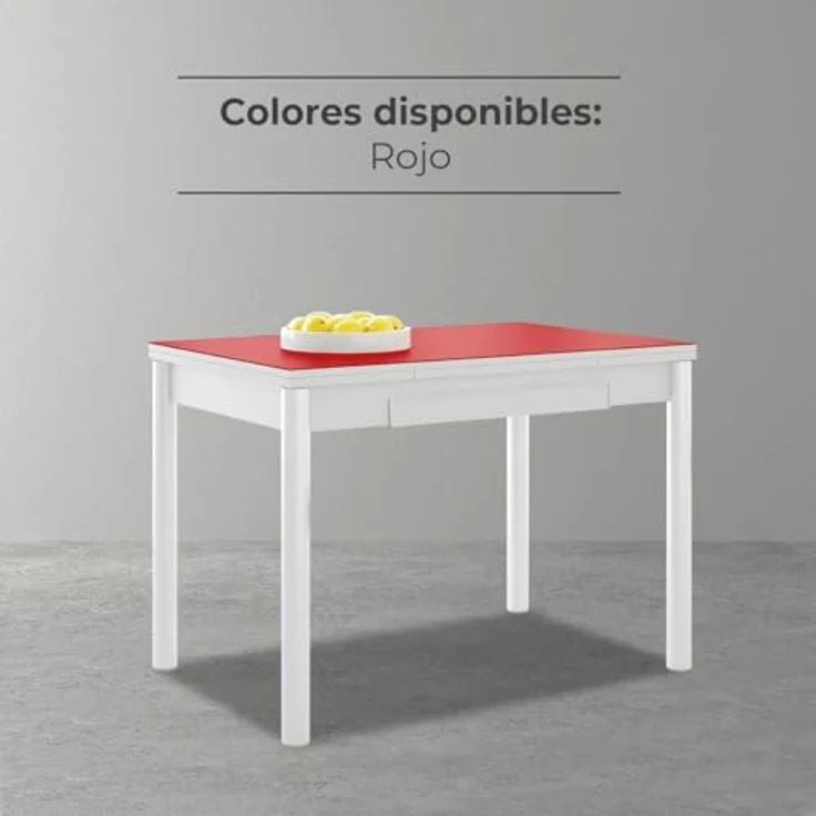 ASTIMESA Ausziehbarer Küchentisch, weißes Gestell mit Glasplatte, rot, ideal für kleine Räume, 90 x 50 cm, ausziehbar 140 x 50 cm – Bild 6