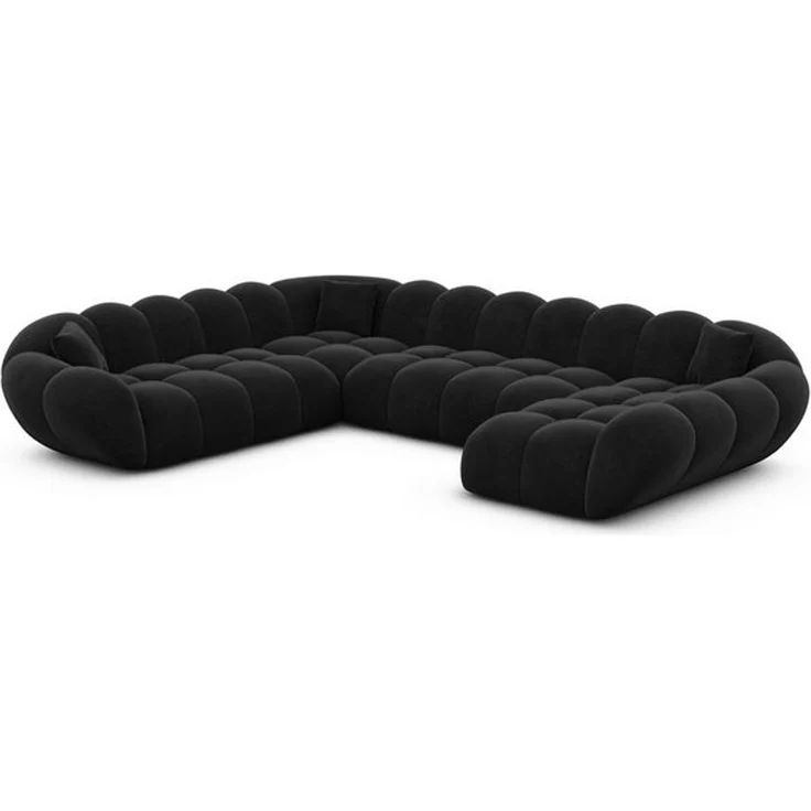 Sofa Dreams Wohnlandschaft Maleron XXL Polster Couch, Stoffsofa, 6-Sitzer, Ottomane rechts, Samtstoff in Schwarz – Bild 4
