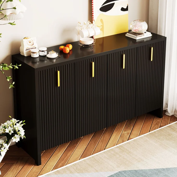 Sideboard, Holzwerkstoff mit verstellbaren Einlegeböden, 140x38x80 cm, Schwarz – Bild 5