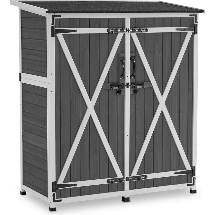 M MCombo Gartenschrank Holz Wetterfest, Klein Outdoor Gartenhaus Gerätehaus, für Außenbereich & Balkon & Terrasse, 0707 (Grau)