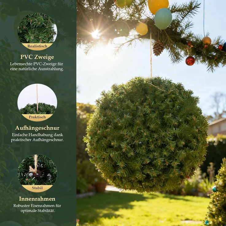 SALCAR DIY Weihnachtskugel 40 cm, Grüne PVC Kugel zum Hängen für Weihnachtsdekoration – Perfekt für Eingangsbereich, Esszimmer und Garten – Bild 4