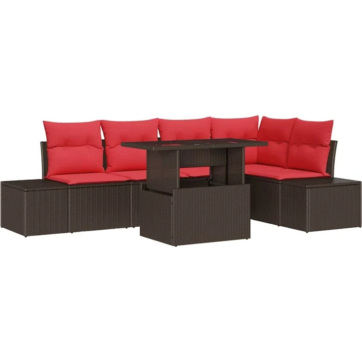 vidaXL Gartensofa-set 6 stk. 5-Sitzer Braun und Rot Poly-Rattan 3349190 – Bild 2