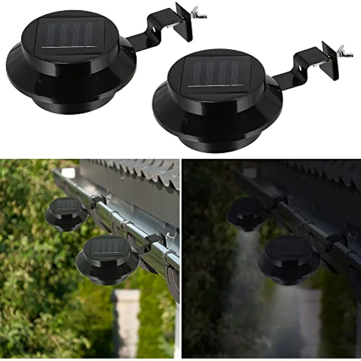 Cepewa Solar Dachrinnenleuchte, 2er Set LED Lampe aus Kunststoff und Eisen, 12x6x12cm, Outdoorbeleuchtung mit Solarpanel für bis zu 8 Stunden Licht