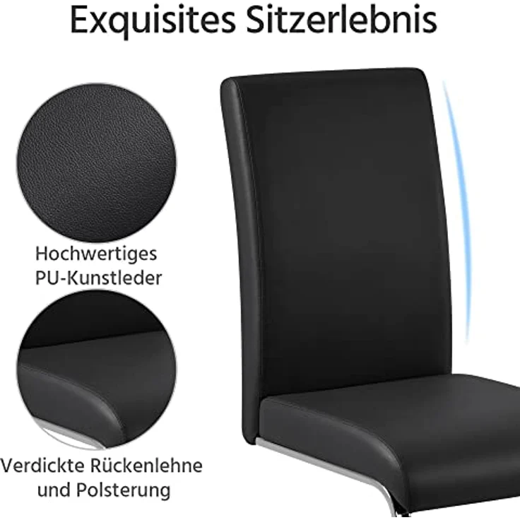 Yaheetech Esszimmerstühle 2er Set Esszimmerstuhl Schwingstuhl Freischwinger, 135 kg belastbar schwarz Kunstleder – Bild 7