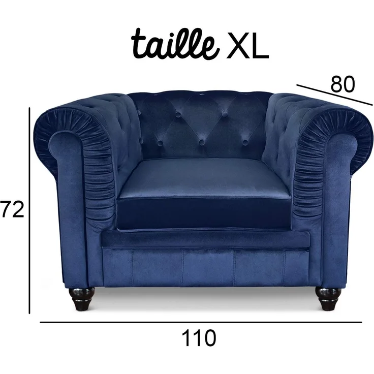 Menzzo Grand Fauteuil Chesterfield - Sessel mit Samtbezug Blau
