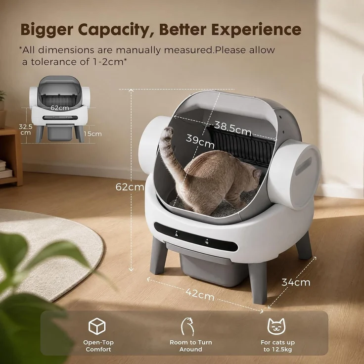 GTPLAYER Selbstreinigende Katzentoilette, 10L Großer Abfallbehälter, APP Steuerung mit Display und Antiklemmfunktion, Geeignet für alle Katzenstreu, Leise für Katzen 1.5-12.5kg – Bild 3