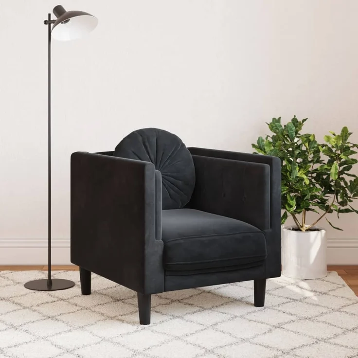 vidaXL Sessel mit Kissen Schwarz Samt 372627 – Bild 2
