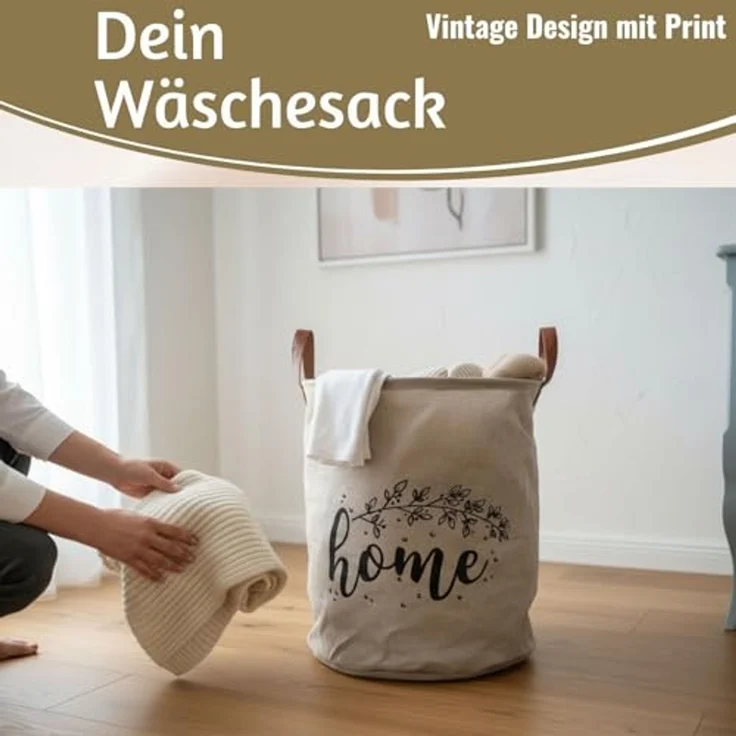 LS-LebenStil Wäschekorb Vintage Wäschesack Home 62L Faltbar Wäschesammler Wäschetruhe (Faltbar - Wäschebox Wäschesammler Wäschesortierer Aufbewahrungsbox mit Griffen für Kleidung, Handtücher, Spielzeug) – Bild 4